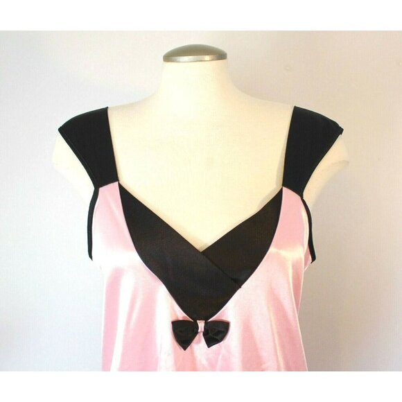 Womens Slip Dress Nightgown Nightie Dress Lingerie Small Pink Black Bow Coquette - Picture 3 of 3